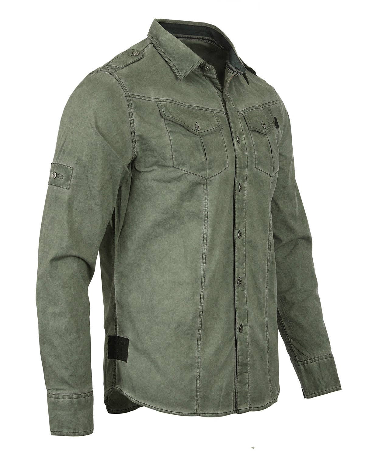 Olive Green Vintage Wash Rugged Button Up Shirt