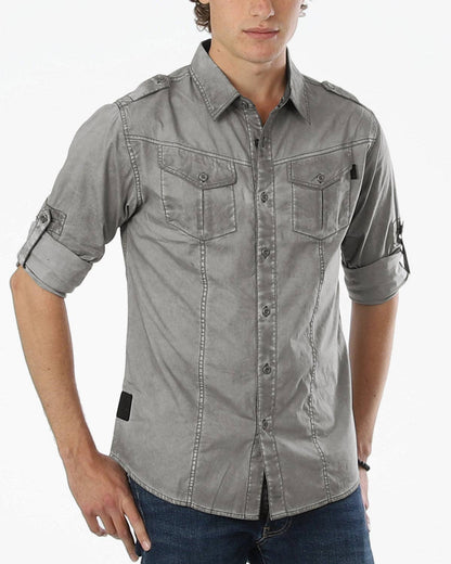Charcoal Gray Vintage Wash Rugged Button Up Shirt