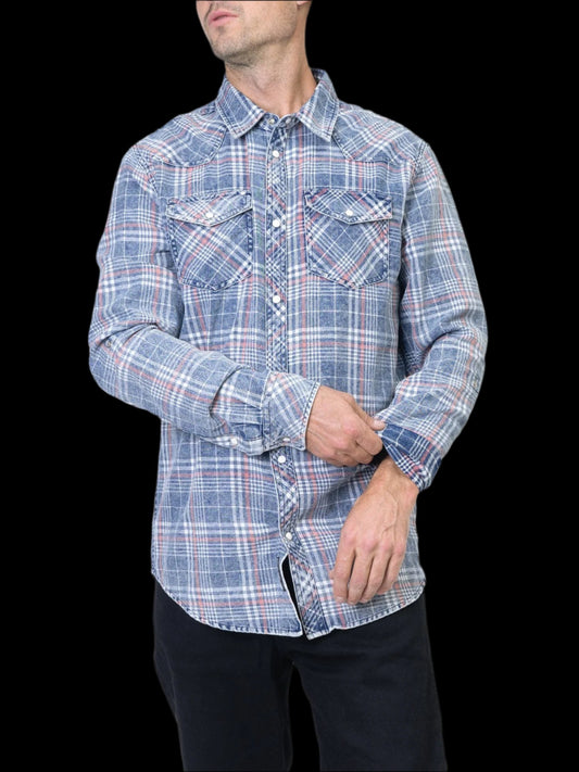 Acid Washed Long Sleeve with Pearl Snaps