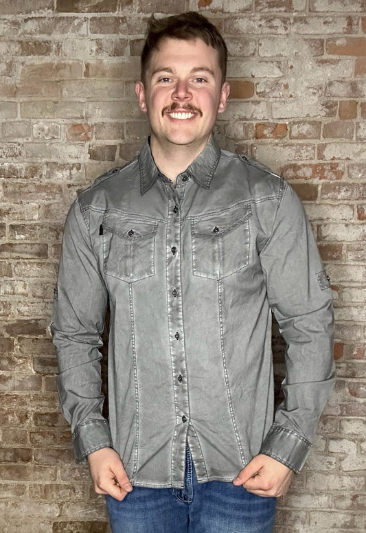 Charcoal Gray Vintage Wash Rugged Button Up Shirt