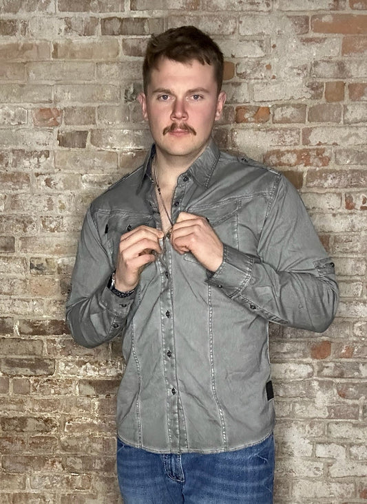 Charcoal Gray Vintage Wash Rugged Button Up Shirt