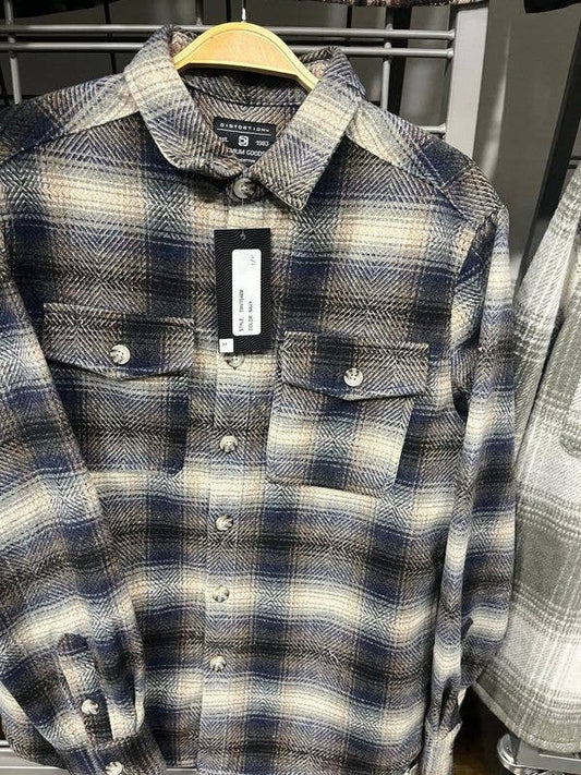 Navy and Tan Cozy Flannel Shirt