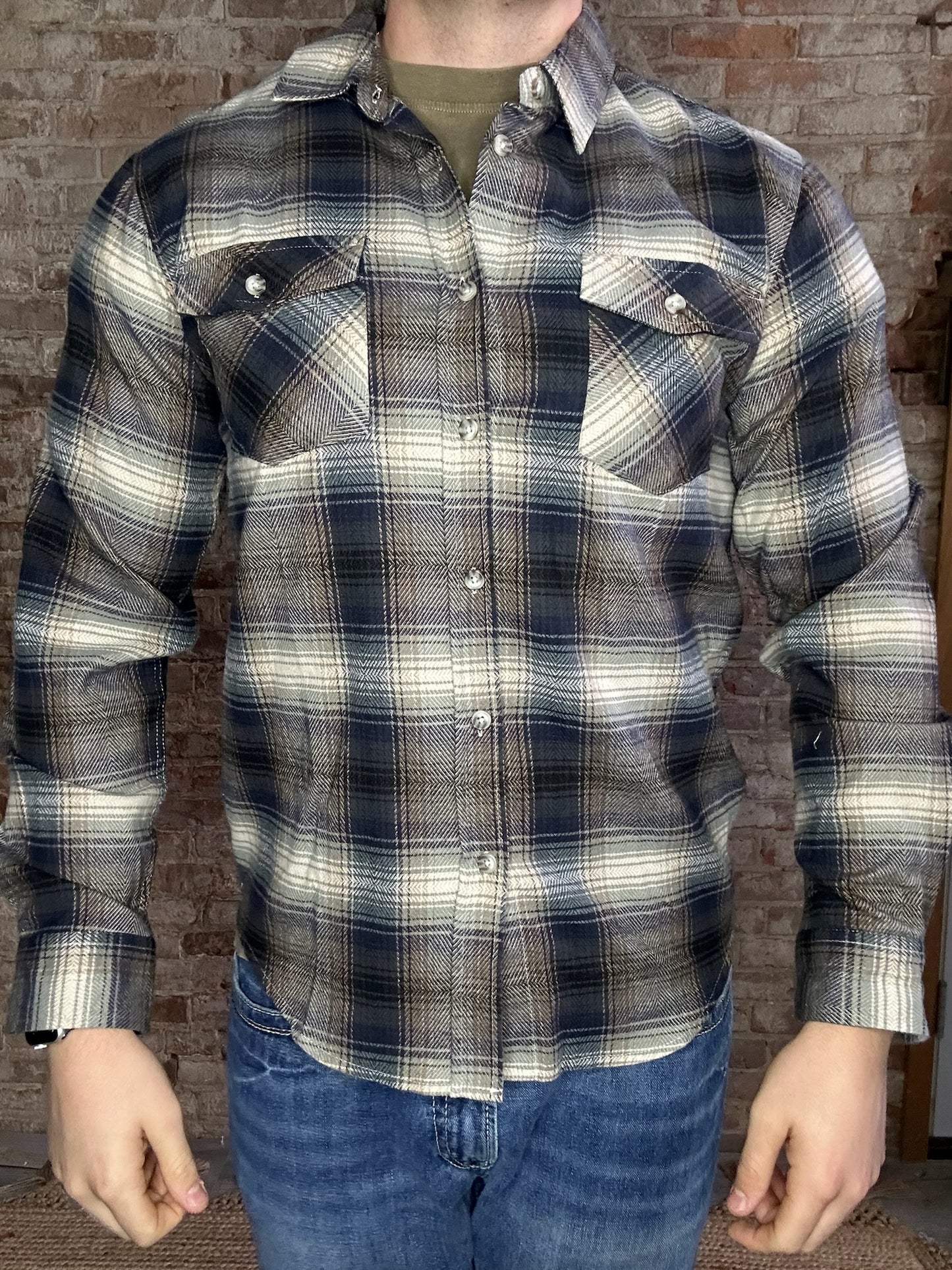 Navy and Tan Cozy Flannel Shirt