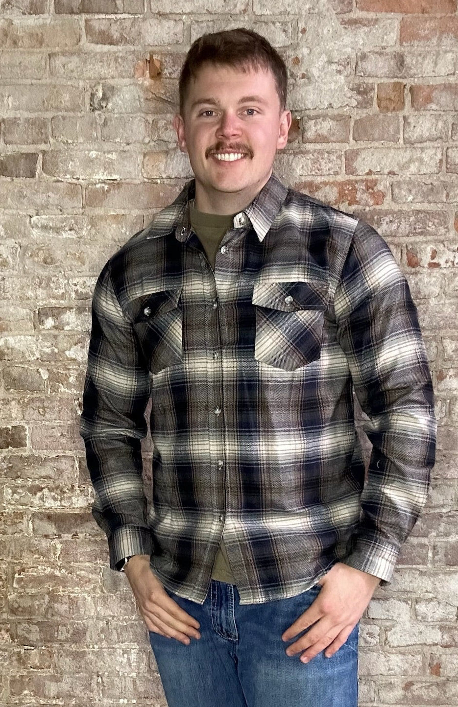 Navy and Tan Cozy Flannel Shirt