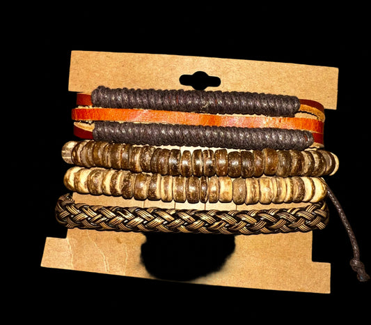 Beach Wood and Cord Bracelet Set