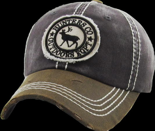 Distressed Hunters Outdoors Vintage Ball Cap ~ Charcoal