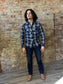 Navy & White Denim Long Sleeved with Pearl Snaps