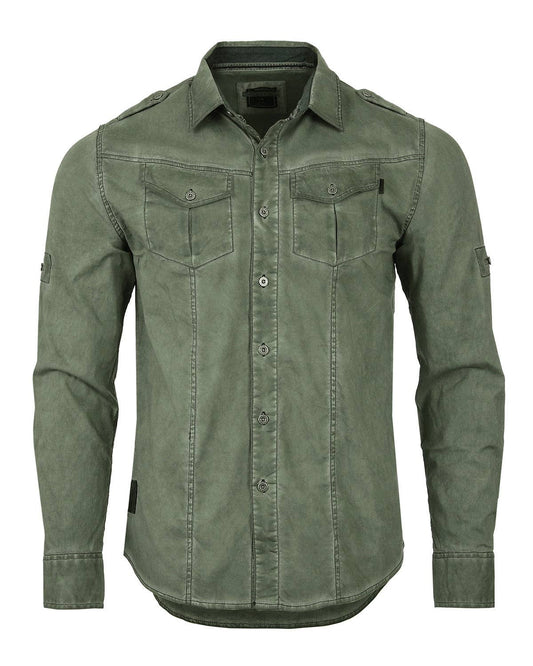 Olive Green Vintage Wash Rugged Button Up Shirt